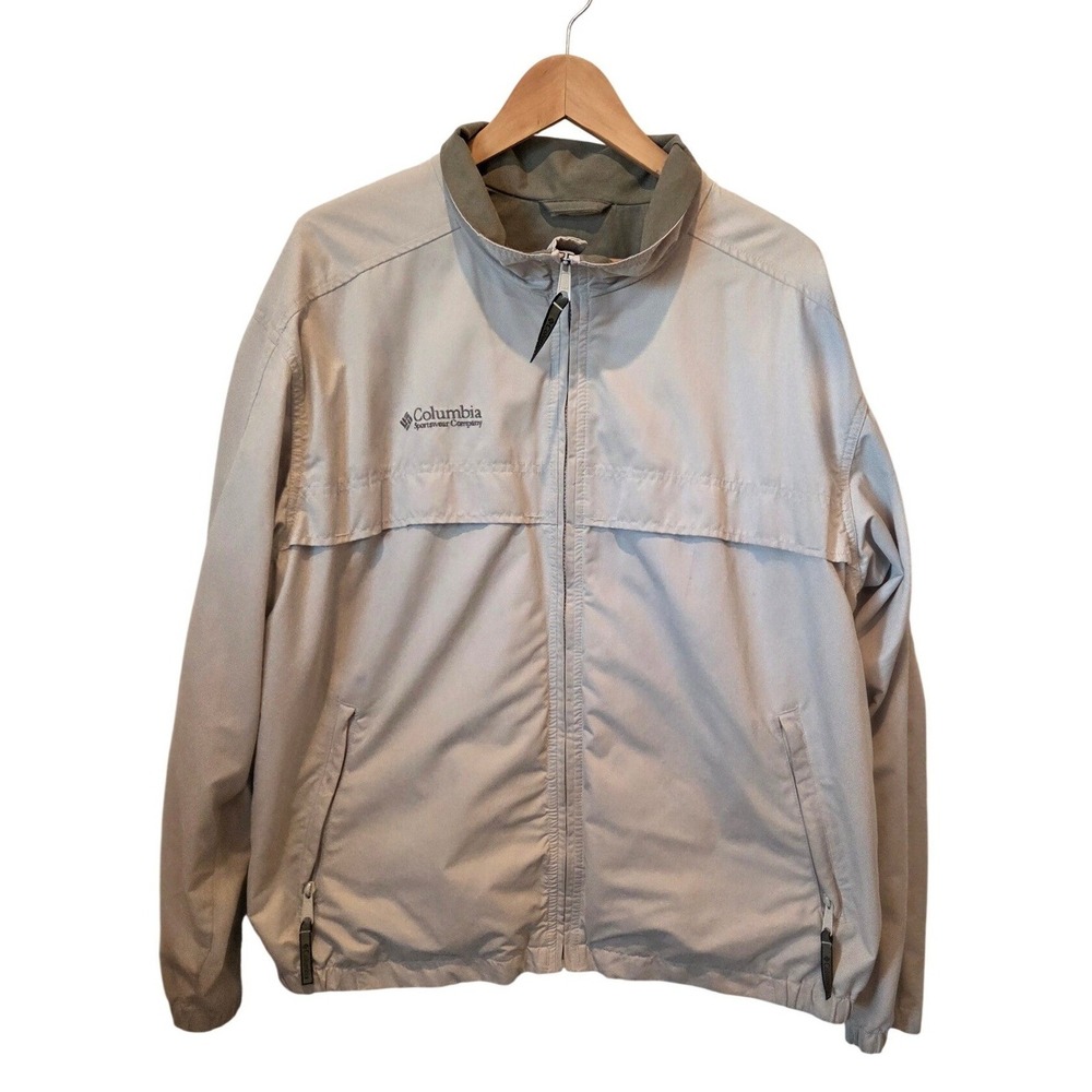 Columbia Sportswear Mens XL Packable Windbreaker Jacket Tan Mesh Lined Full Zip‎